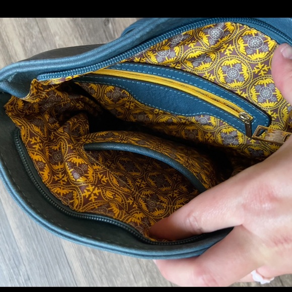 Triple Zip Pocket Large Crossbody Bag Teal - Picture 4 of 4